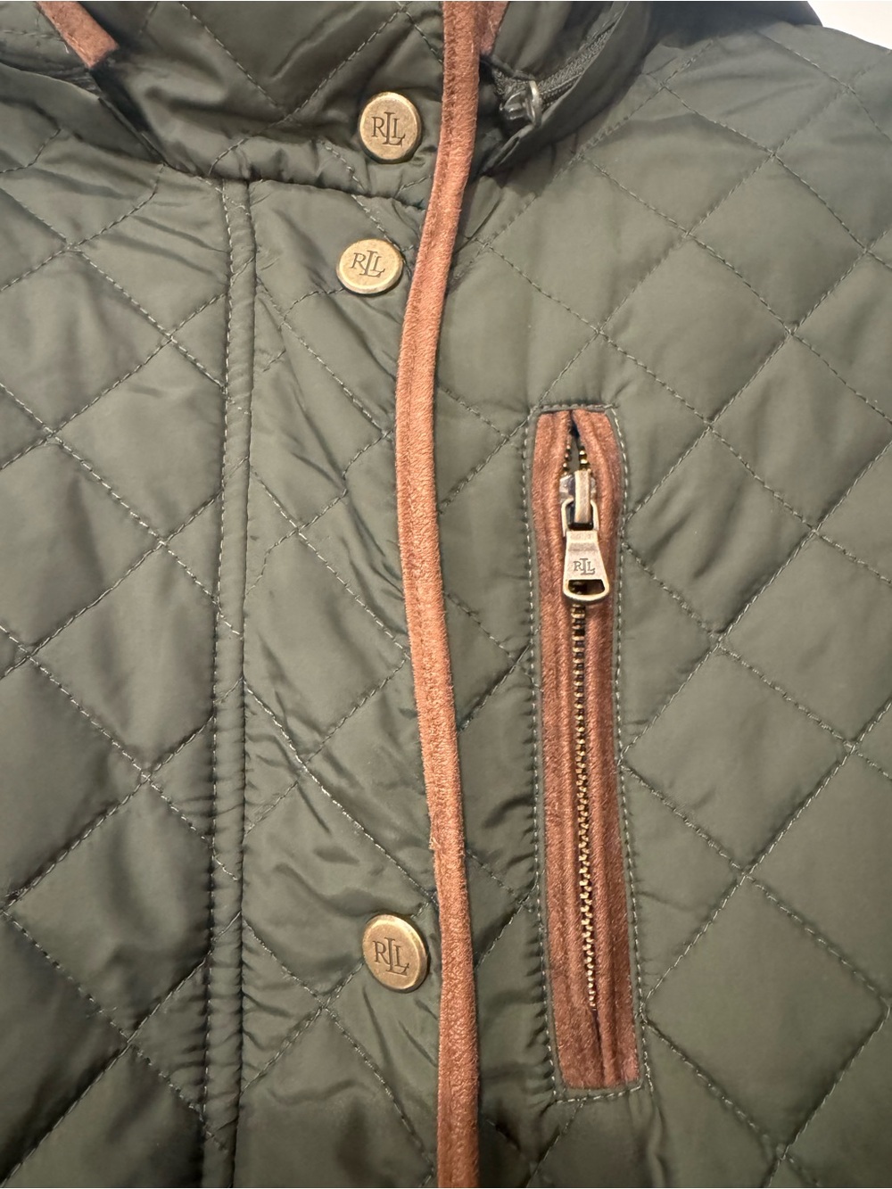 Lauren Ralph Lauren Olive Green Quilted Hooded Coat Jacket Size M - Picture 7 of 9